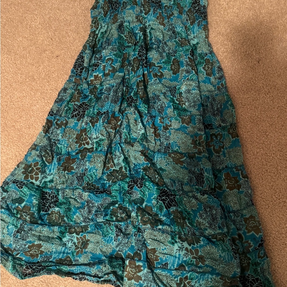 Floral Maxi Dress in Teal and Brown